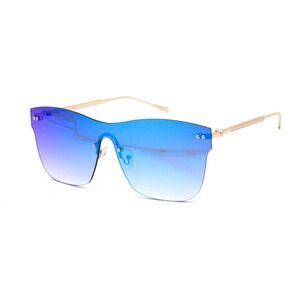 Rimless Sunglasses Blue Mirror‎ Flat Lens Shield Gold Accents Fashion Trendy New